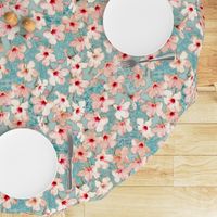 Shabby Chic Painted Hibiscus Pattern - peach & mint