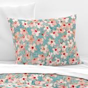 Shabby Chic Painted Hibiscus Pattern - peach & mint