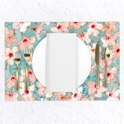 Shabby Chic Painted Hibiscus Pattern - peach & mint