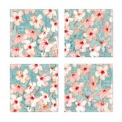 Shabby Chic Painted Hibiscus Pattern - peach & mint