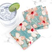 Shabby Chic Painted Hibiscus Pattern - peach & mint