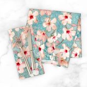 Shabby Chic Painted Hibiscus Pattern - peach & mint