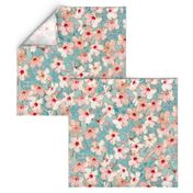 Shabby Chic Painted Hibiscus Pattern - peach & mint