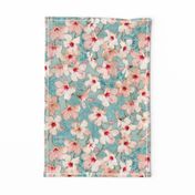 Shabby Chic Painted Hibiscus Pattern - peach & mint