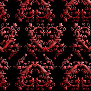 Floral Hearts Seamless Pattern Black