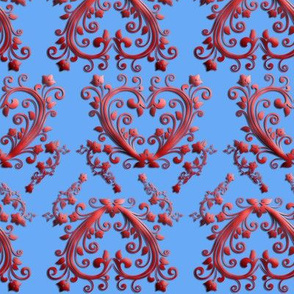 Floral Hearts Seamless Pattern Blue