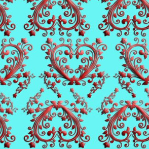 Floral Hearts Seamless Pattern Turquoise Blue