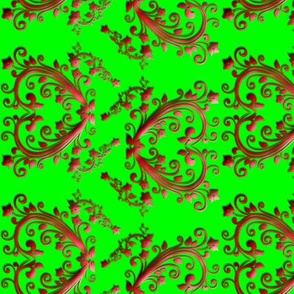 Floral Hearts Seamless Pattern Green 