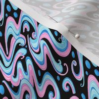Swirls- Small- Black Background- Pink Blue Pastel Colors
