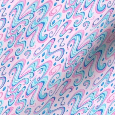 Swirls- Small- Pink Background- Light Blue Pastel Colors