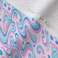 Swirls- Small- Pink Background- Light Blue Pastel Colors