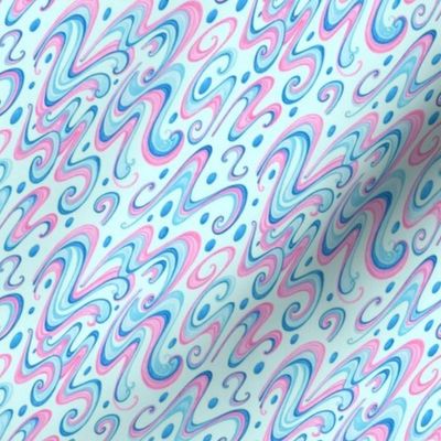 Swirls- Small- Light Blue Background- Pink Pastel Colors