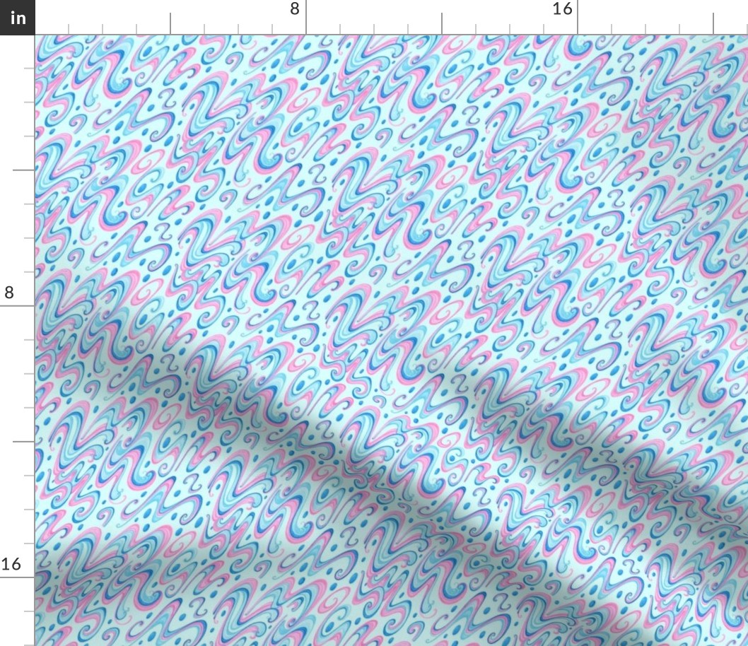 Swirls- Small- Light Blue Background- Pink Pastel Colors