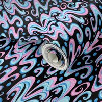 Swirls- Large- Black Background- Pink and Blue Pastel