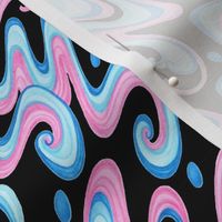 Swirls- Large- Black Background- Pink and Blue Pastel