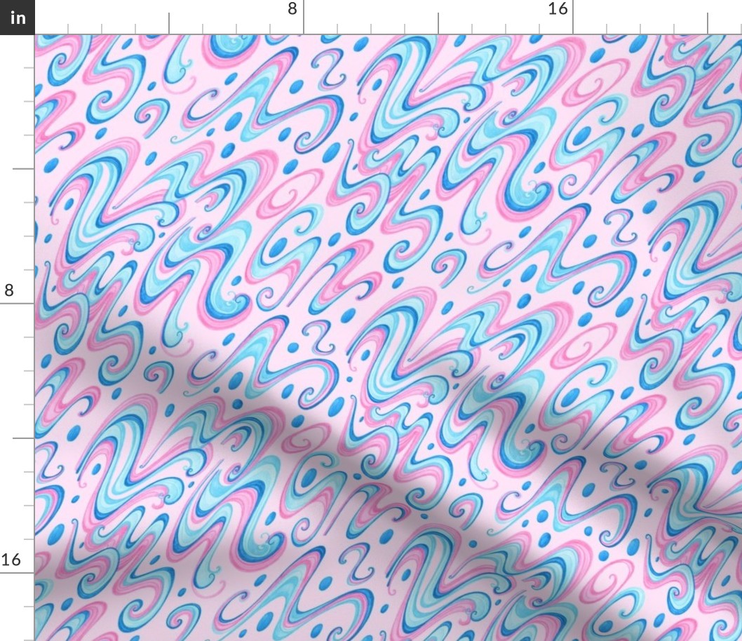 Swirls- Large- Pink Background- Blue Pastel Colors