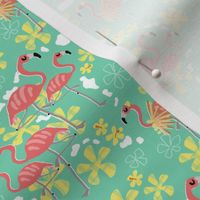 Island Hopping Flamingos, Mint Aqua Yellow and Pink