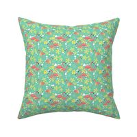 Island Hopping Flamingos, Mint Aqua Yellow and Pink