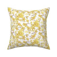 Forsythia on White in Muted Tones