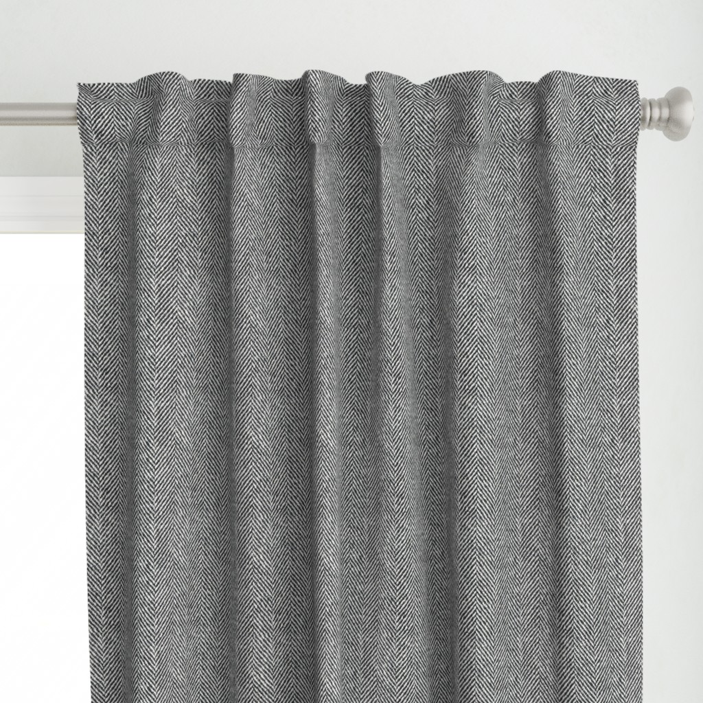 Herringbone Tweed in Black and Curtain Panel | Spoonflower