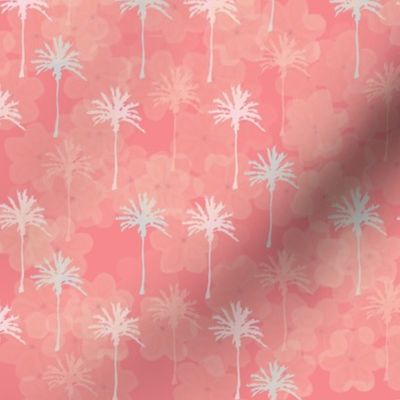 Palm Trees on Pink with Floral Lei Flowers