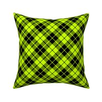 black and lime green diagonal tartan