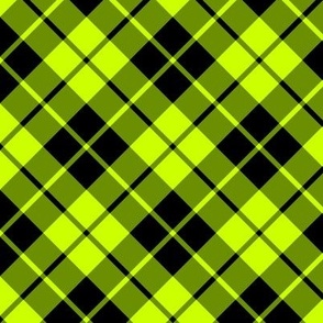 black and lime green diagonal tartan