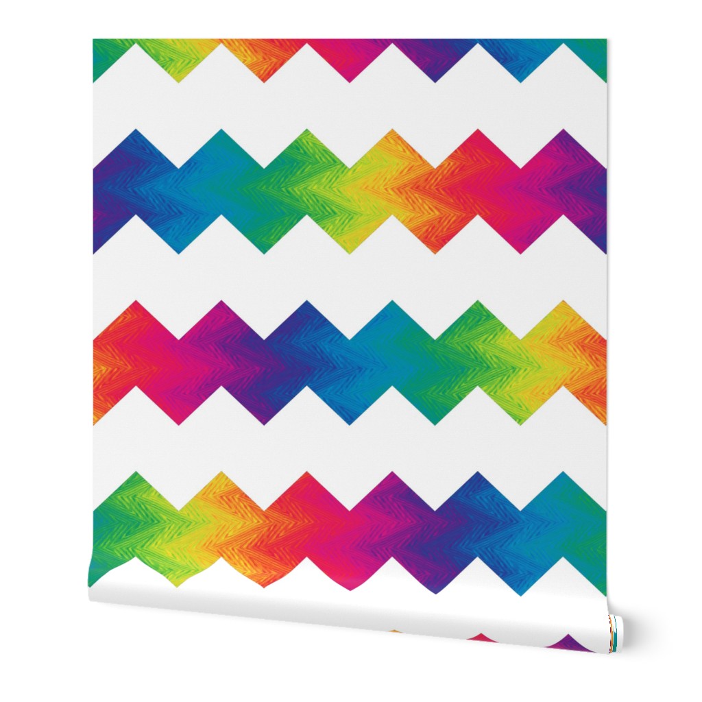 white and rainbow chevron