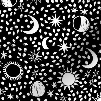 Sun, Moon, Stars - B/W by Andrea Lauren