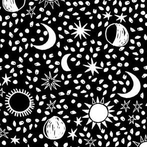 Sun, Moon, Stars - B/W by Andrea Lauren