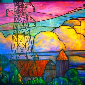 Stained glass farm scene