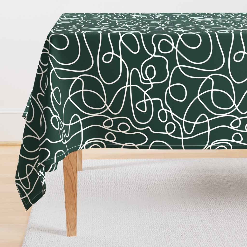 White on Dark Emerald Green | Doodled Line Art Pattern