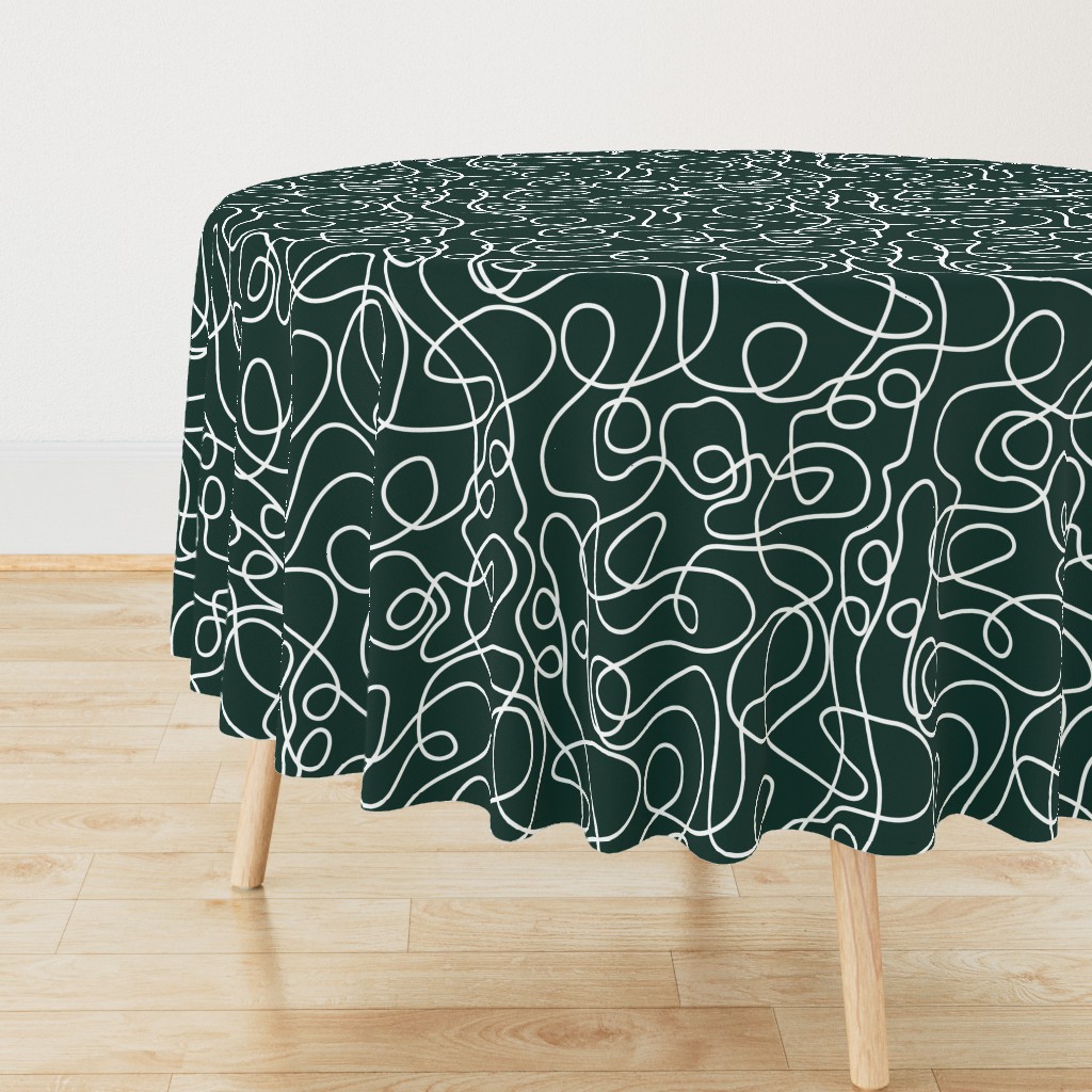 White on Dark Emerald Green | Doodled Line Art Pattern