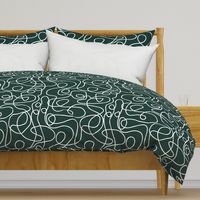 White on Dark Emerald Green | Doodled Line Art Pattern