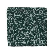 White on Dark Emerald Green | Doodled Line Art Pattern