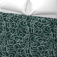 White on Dark Emerald Green | Doodled Line Art Pattern