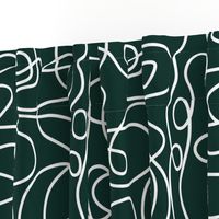 White on Dark Emerald Green | Doodled Line Art Pattern