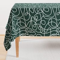 White on Dark Emerald Green | Doodled Line Art Pattern