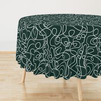 White on Dark Emerald Green | Doodled Line Art Pattern