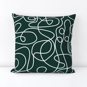 White on Dark Emerald Green | Doodled Line Art Pattern