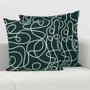 White on Dark Emerald Green | Doodled Line Art Pattern