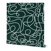 White on Dark Emerald Green | Doodled Line Art Pattern