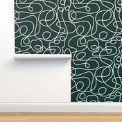 White on Dark Emerald Green | Doodled Line Art Pattern