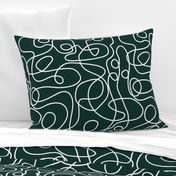 White on Dark Emerald Green | Doodled Line Art Pattern