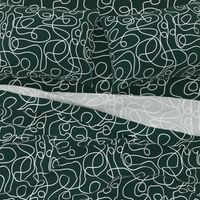 White on Dark Emerald Green | Doodled Line Art Pattern