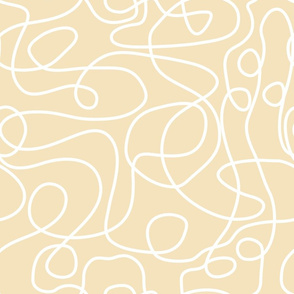 White on Soft Neutral Yellow | Doodled Line Art Pattern