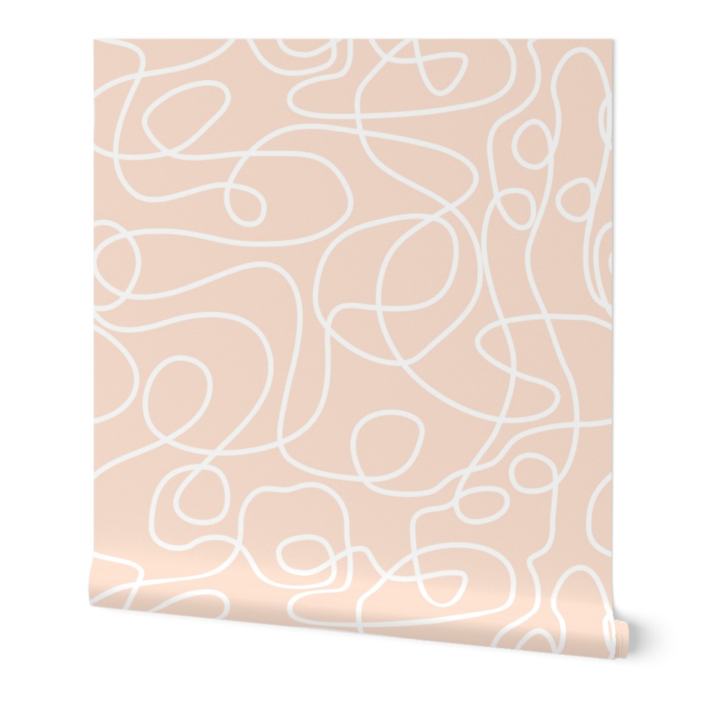 White on Peach | Doodled Line Art Pattern