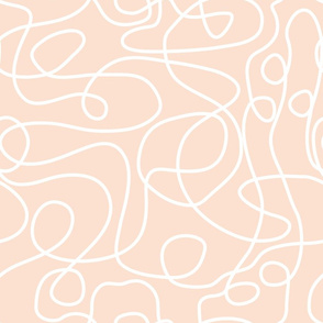 White on Peach | Doodled Line Art Pattern