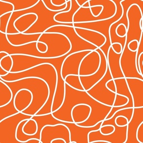 Doodled White Lines on Persimmon Orange Background