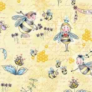 Bee hive. Yellow honey bumblebee insect. Honeycomb Fabric